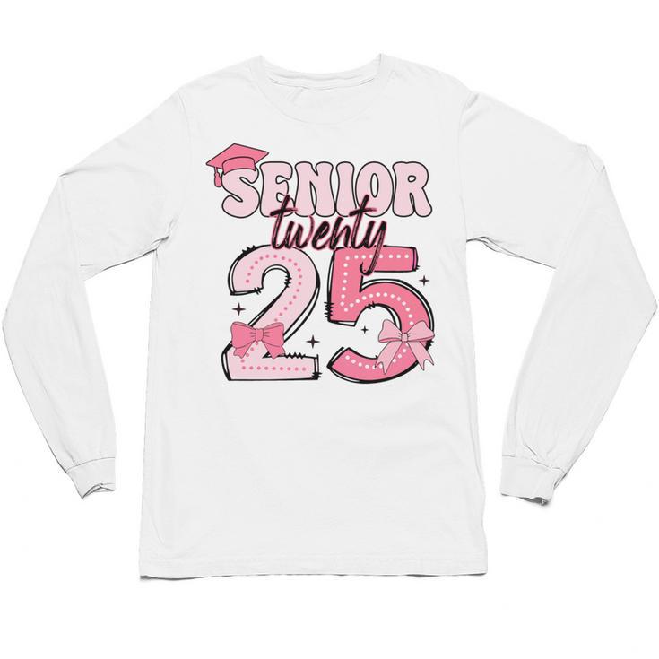 Pink Coquette Bow Senior 2025 Back To School Graduation Girl Unisex Long Sleeve T-Shirt