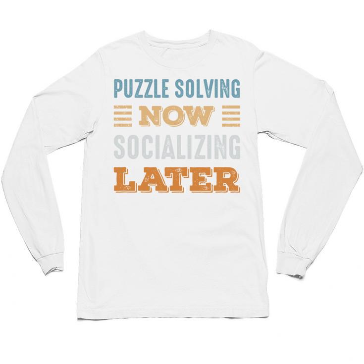 Puzzle Solving Now Minimal Socializing Introvert Vintage Unisex Long Sleeve T-Shirt