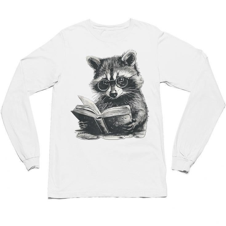 Raccoon With Book Cute Raccoons Reading Books Unisex Long Sleeve T-Shirt