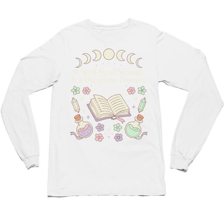 Well Read Woman Literature Quote Celestial Book Floral Unisex Long Sleeve T-Shirt