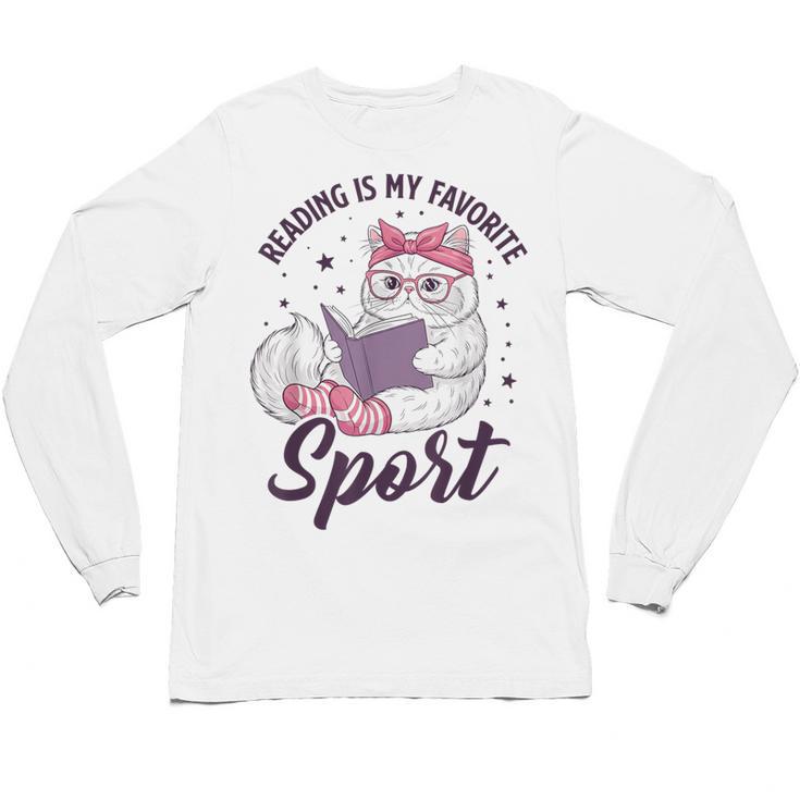 Reading Is My Favorite Sport Saying Cat And Book Lover Unisex Long Sleeve T-Shirt