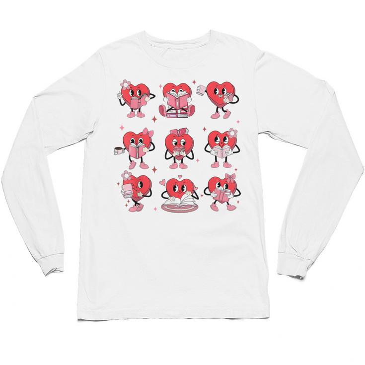 Reading Heart Book Valentines Day Teacher Women Girl Unisex Long Sleeve T-Shirt