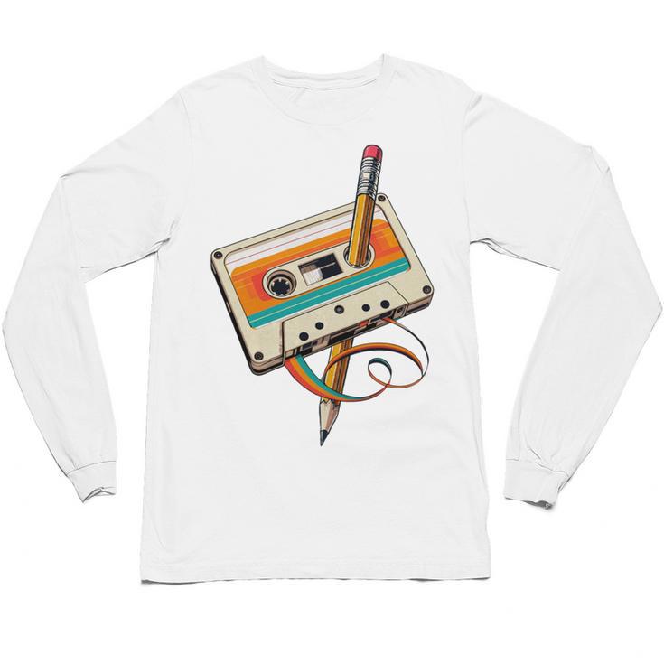Retro Cassette Tape & Pencil Rewind Nostalgia Party 80s 90s Unisex Long Sleeve T-Shirt