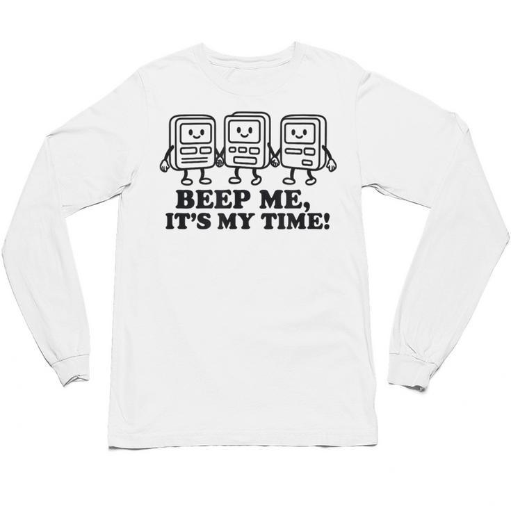 Retro Pager Squad Minimalist Monochrome Cartoon Nostalgia Unisex Long Sleeve T-Shirt