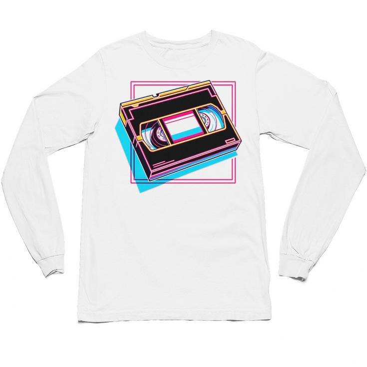 Retro VHS Vaporwave Video Cassette Nostalgia Geek Chic Premium Tri-Blend Unisex Long Sleeve T-Shirt