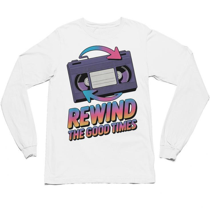 Rewind Good Times Retro VHS Tape Nostalgia 80s 90s Premium Tri-Blend Unisex Long Sleeve T-Shirt