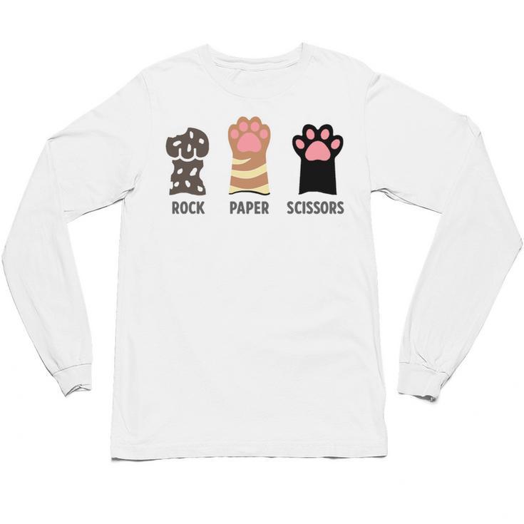 Rock Paper Scissors Hand Game Cute Paw Cat Introvert Unisex Long Sleeve T-Shirt
