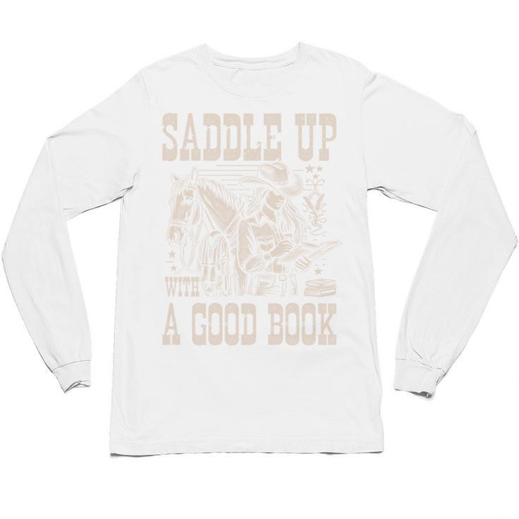Saddle Up With a Good Book Cowgirl Western Women Vintage Unisex Long Sleeve T-Shirt
