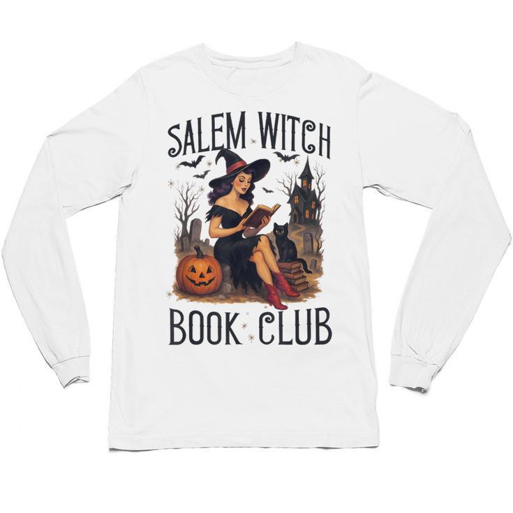 Salem Witch Book Club Bookish Retro Halloween Cat Unisex Long Sleeve T-Shirt