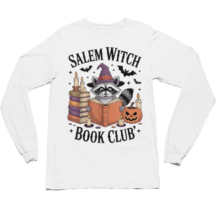 Salem WItch Book Club Halloween Raccoon Witch Reading Book Unisex Long Sleeve T-Shirt