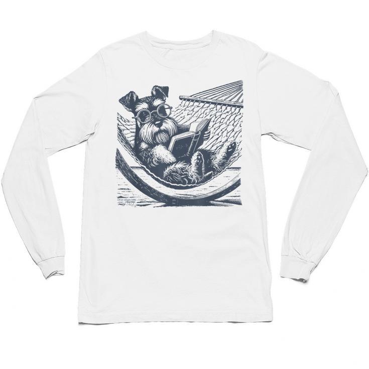 Schnauzer Hammock Reading Book Schnauzer Glasses Unisex Long Sleeve T-Shirt