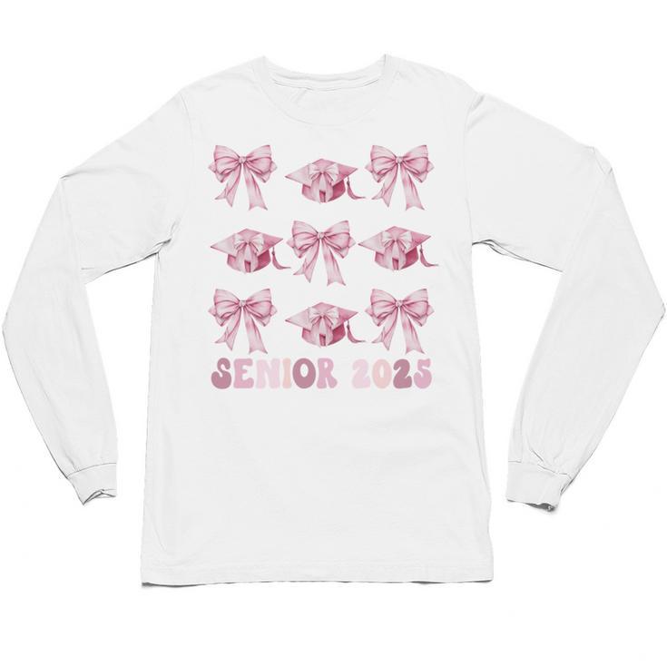 Senior 2025 Coquette Pink Bow Class Of 2025 Graduation Girls Unisex Long Sleeve T-Shirt