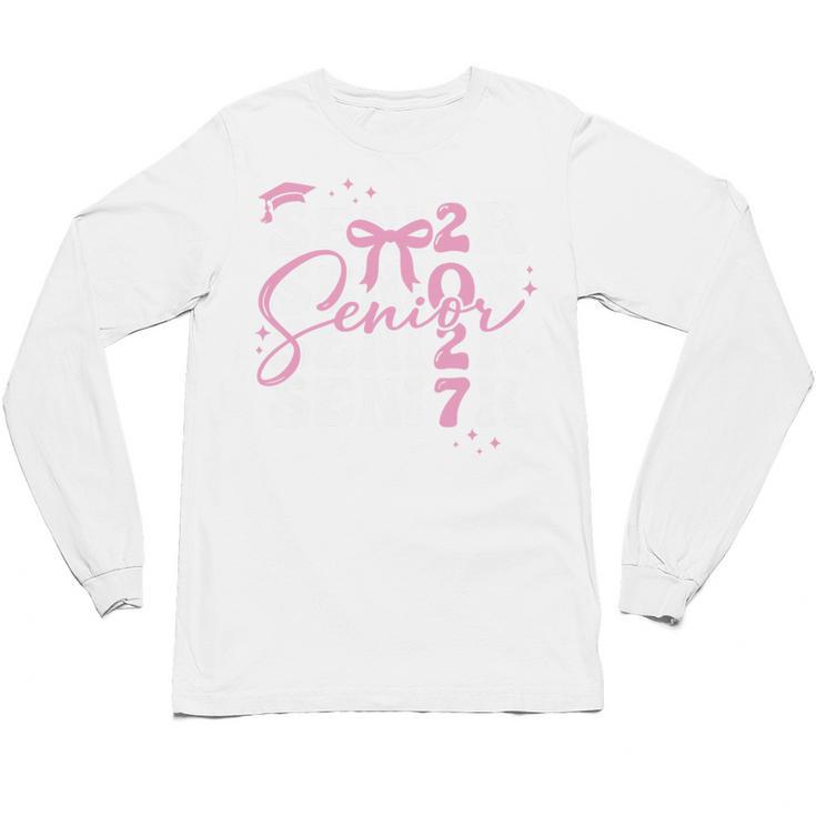 Senior 2027 Class Of 2027 Coquette Pink Bow Graduation 2027 Premium Tri-Blend Unisex Long Sleeve T-Shirt