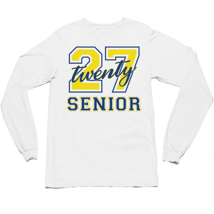 Senior Class Of 2027 Graduation Yellow And Blue On The Back Premium Tri-Blend Unisex Long Sleeve T-Shirt