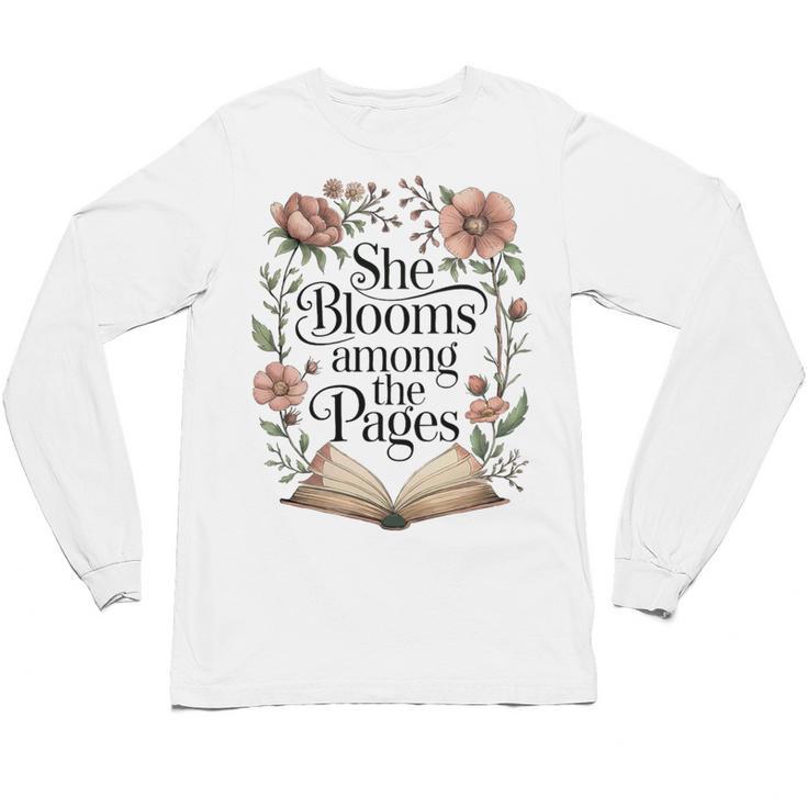 She Blooms Among The Pages Women Mom Wife Floral Book Lover Premium Tri-Blend Unisex Long Sleeve T-Shirt