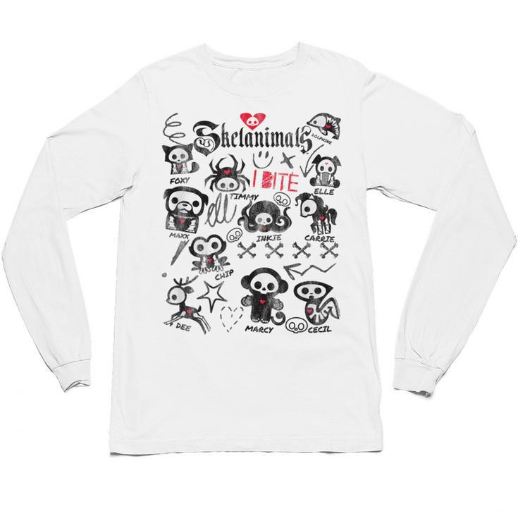 Skelanimals I Bite Vintage Retro Dead Pet Textbook Collage Unisex Long Sleeve T-Shirt