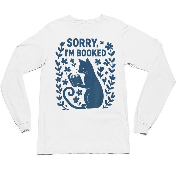 Sorry I'm Booked Cat Reading Book Boho Flowers Vintage Unisex Long Sleeve T-Shirt