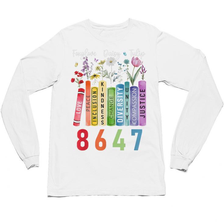 Subtle Floral Foxglove Daisy Tulip Book Lover Unisex Long Sleeve T-Shirt