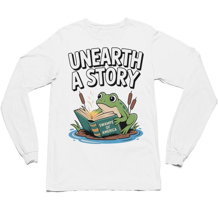 Unearth a Story Frog Reading a Book Summer 2026 Premium Tri-Blend Unisex Long Sleeve T-Shirt