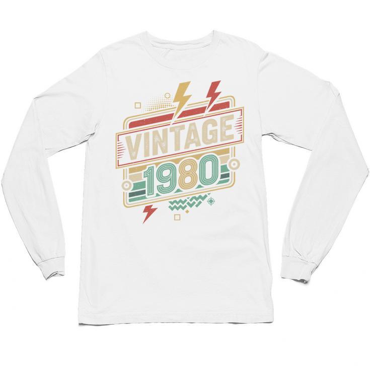 Vintage 1980 Retro Badge Decade Nostalgia Graphic Emblem Premium Tri-Blend Unisex Long Sleeve T-Shirt