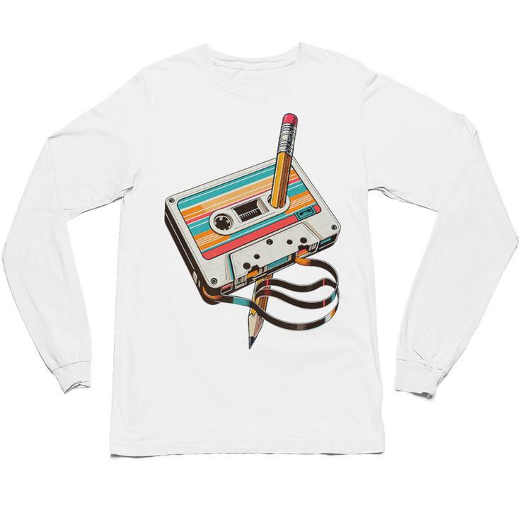 Vintage Cassette Tape And Pencil Nostalgia Party 70s 80s 90s Premium Unisex Long Sleeve T-Shirt