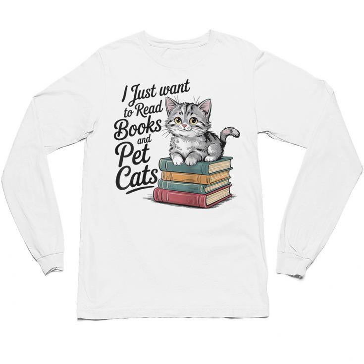 Vintage I Just Want To Read Books And Pet Cats Cat Raglan Baseball Tee Unisex Long Sleeve T-Shirt