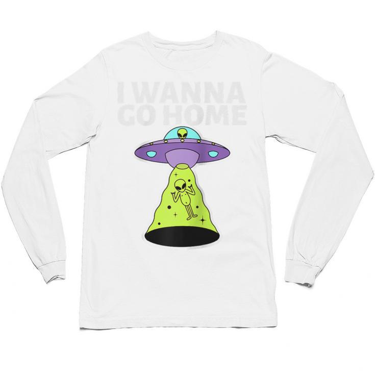 I Wanna Go Home Introvert UFO UAP Flying Saucer Trippy Alien Raglan Baseball Tee Unisex Long Sleeve T-Shirt