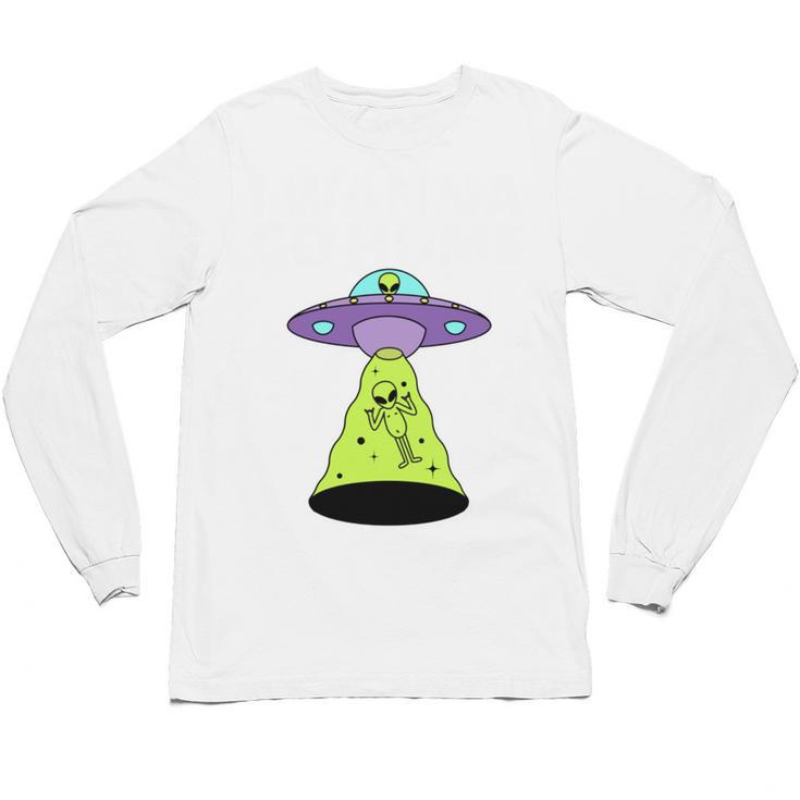 I Wanna Go Home Introvert UFO UAP Flying Saucer Trippy Alien Unisex Long Sleeve T-Shirt