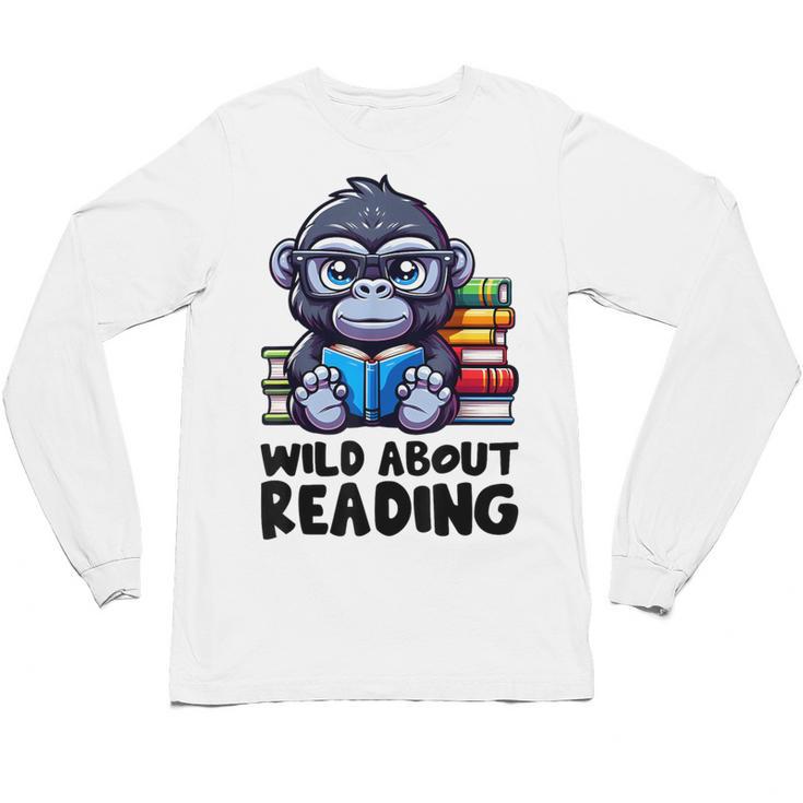 Wild About Reading Book Lover Gorilla Unisex Long Sleeve T-Shirt