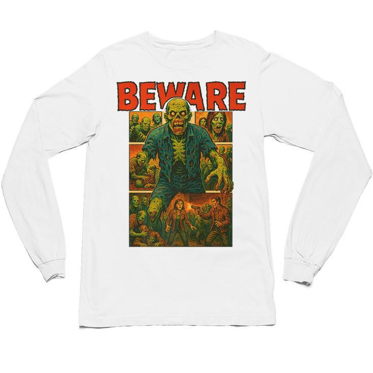 Zombie Tee Horror Movie Poster Vintage Comic Book Graphic Premium Unisex Long Sleeve T-Shirt