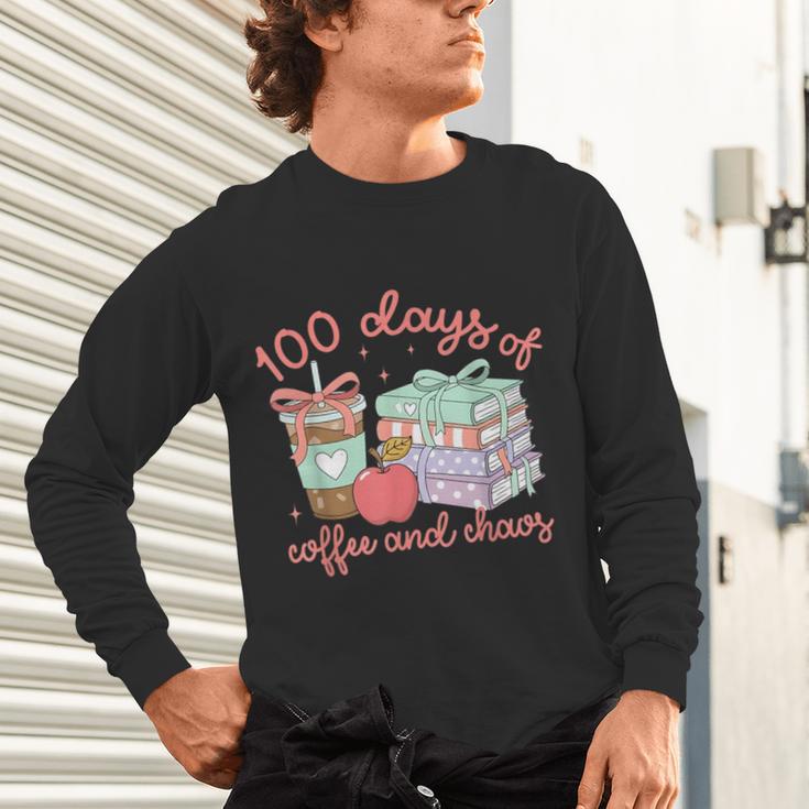 100 Days Of Coffee And Chaos Coquette Bow Book Apple Unisex Long Sleeve T-Shirt