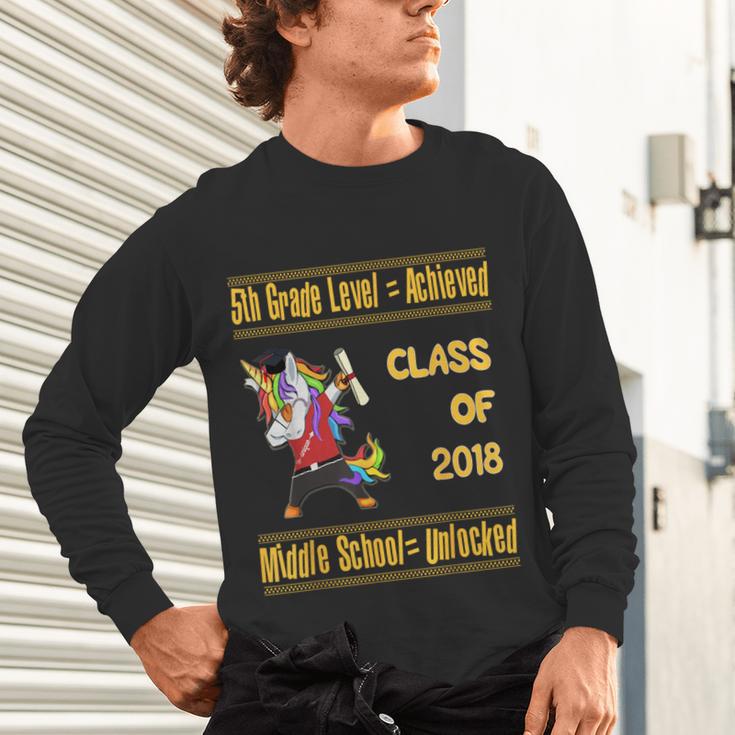 5th Grade Graduation Shirt Dabbing Unicorn Boys Class 2018 Unisex Long Sleeve T-Shirt