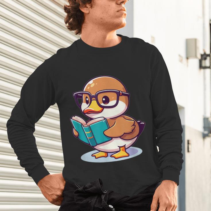 Adorable Book Lover Mallard Duck With Reading Glasses Cute Unisex Long Sleeve T-Shirt