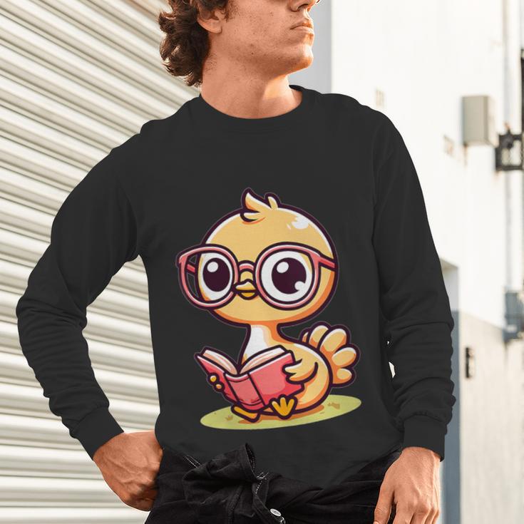 Adorable Book Lover Ostrich With Reading Glasses Cute Unisex Long Sleeve T-Shirt