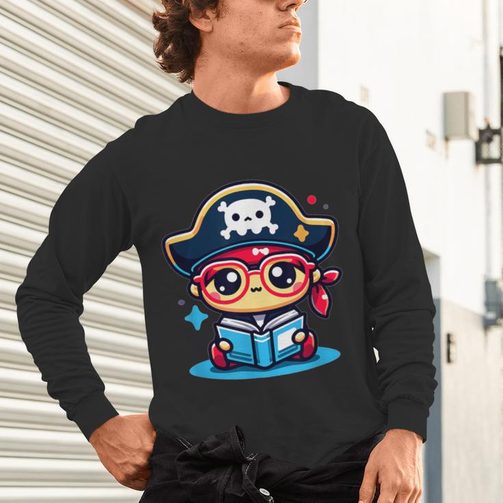 Adorable Book Lover Pirate With Reading Glasses Cute Unisex Long Sleeve T-Shirt