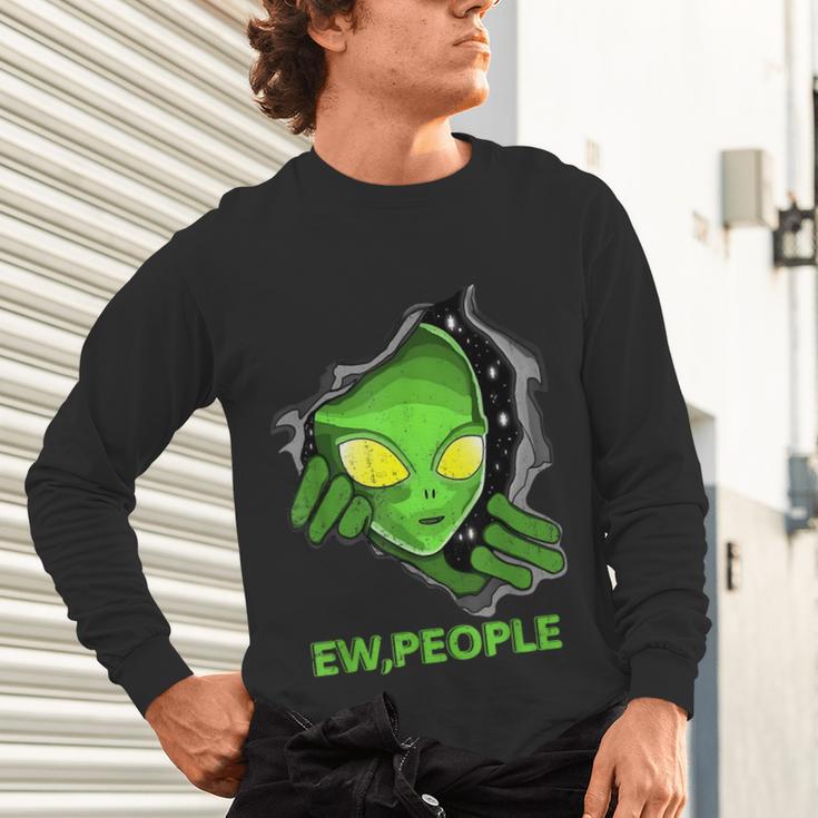 Alien Face Ew People UFO Introvert Meme Men Women Kids Unisex Long Sleeve T-Shirt