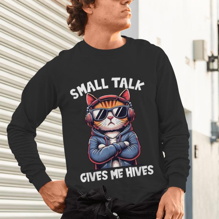 Anti Social Anxiety Mindfulness No Small Talk Introvert Cat Men Women Unisex Long Sleeve T-Shirt