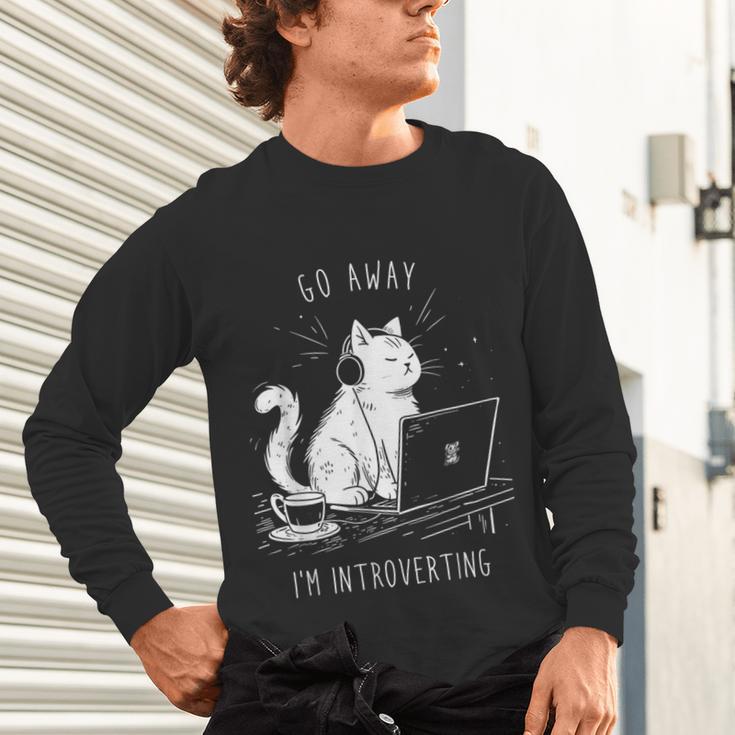 Antisocial Introvert Cat With Coffee On Computer Emo Goth For Men Women Unisex Long Sleeve T-Shirt Antisocial Introvert Cat With Coffee On Computer Emo Goth For Men Women Unisex Long Sleeve T-Shirt