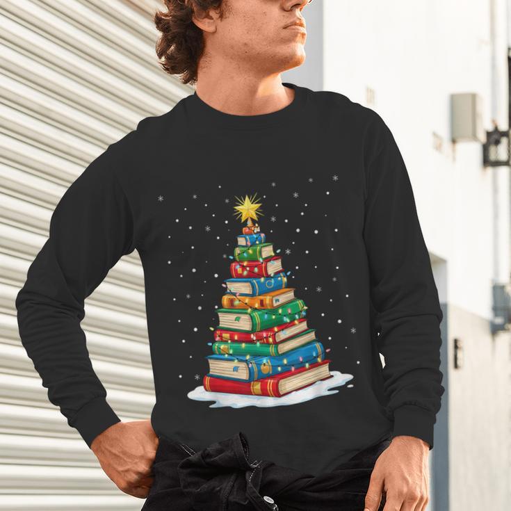 Book Christmas Tree Xmas Lights Book Lover Teacher Librarian Unisex Long Sleeve T-Shirt