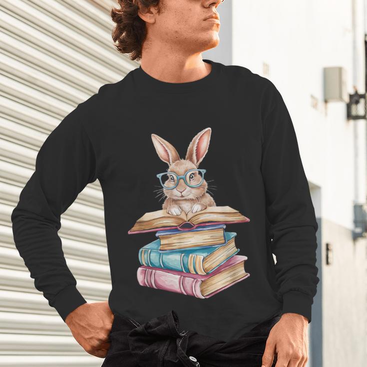 Books Bookworm Reader Book Cute Reading Bunny With Glasses Unisex Long Sleeve T-Shirt