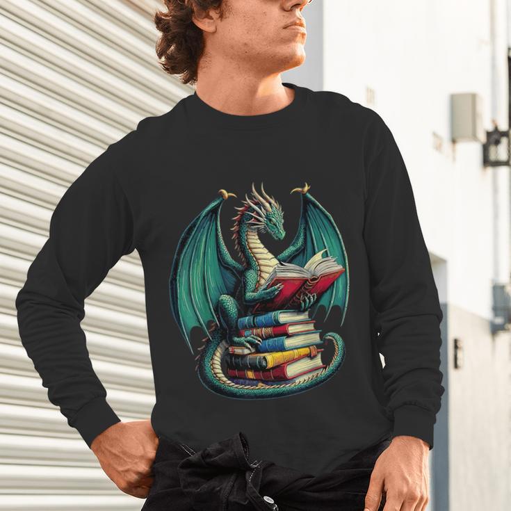 Books Dragon Reading Book Lover Unisex Long Sleeve T-Shirt