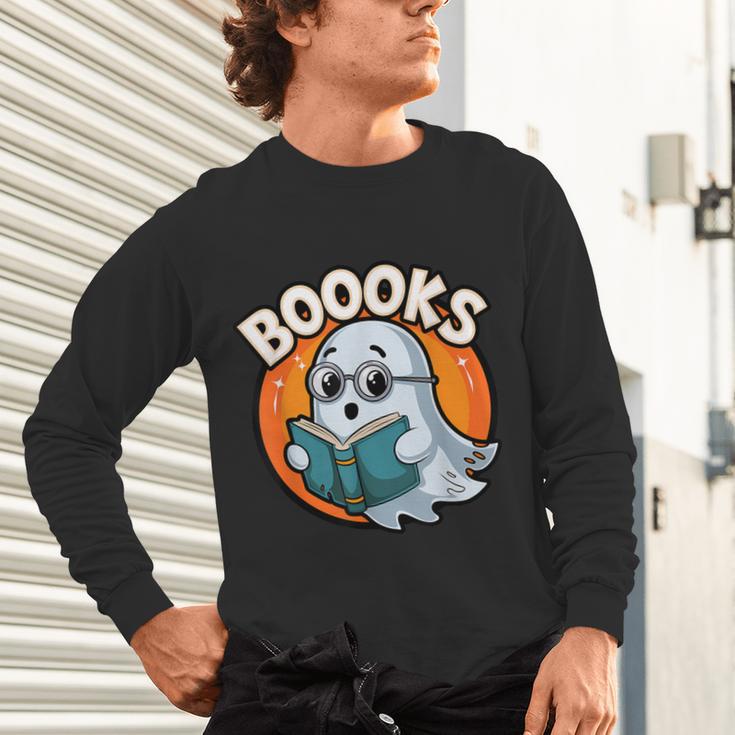 BOOOKS Cute Ghost Reading Books Halloween Unisex Long Sleeve T-Shirt