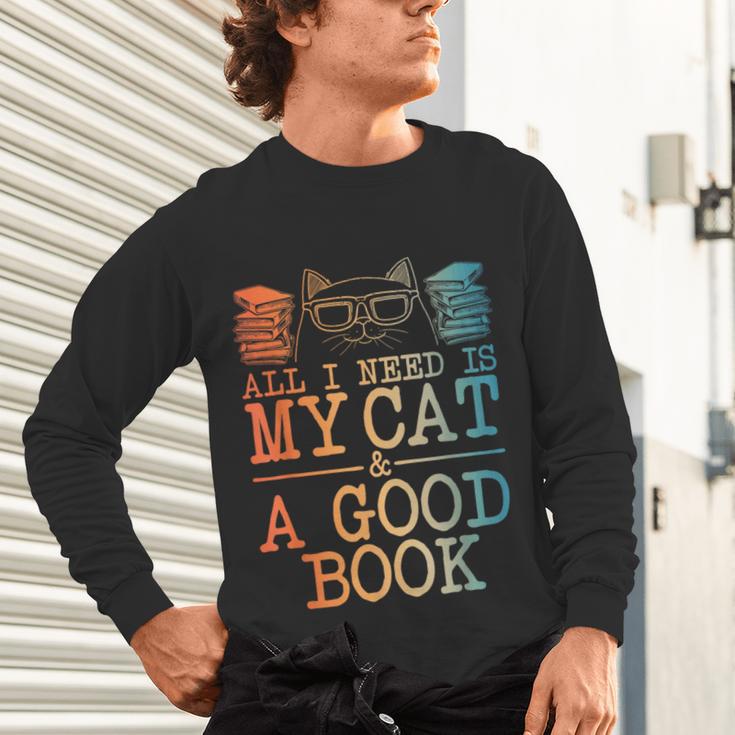 Cat & Book Art For Men Women Cat Librarian Novel Book Lover Unisex Long Sleeve T-Shirt