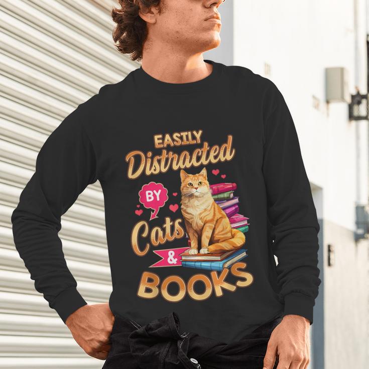 Cat Shirts For Women Book Lover Shirt Cats And Books Unisex Long Sleeve T-Shirt