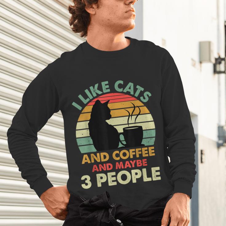 Cats Coffee & 3 People Tee Cute Font Introvert Humor Unisex Long Sleeve T-Shirt Cats Coffee & 3 People Tee Cute Font Introvert Humor Unisex Long Sleeve T-Shirt