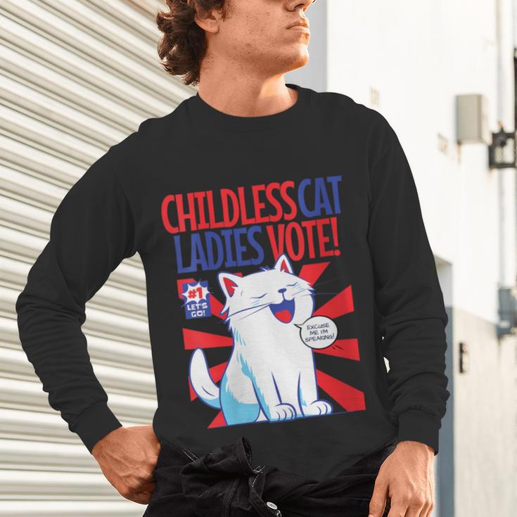 Childless Cat Ladies Vote Kamala Harris Cute Comic Book Cat Unisex Long Sleeve T-Shirt