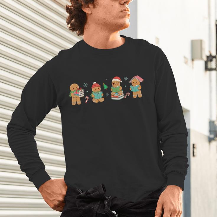 Christmas Library Gingerbread Man Books Lover Bookish Unisex Long Sleeve T-Shirt
