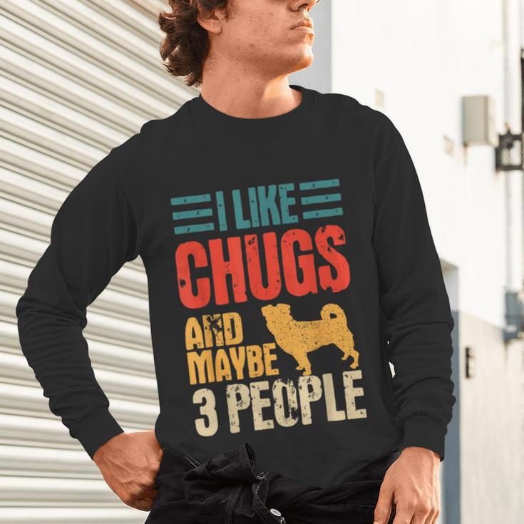 Chug Dog Retro Vintage Pughuahua Owner Fur Parent Introvert Unisex Long Sleeve T-Shirt