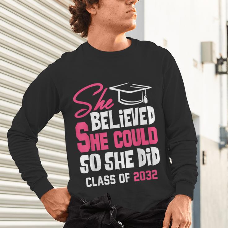 Class Of 2032 She Believed She Could Kids Graduation T-Shirt Unisex Long Sleeve T-Shirt