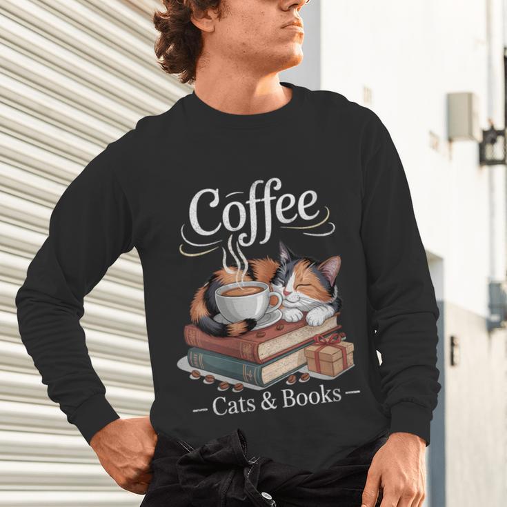Coffee Cats And Books Cozy Calico Reader Love Cute Cat Unisex Long Sleeve T-Shirt